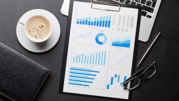 Office workplace table with charts