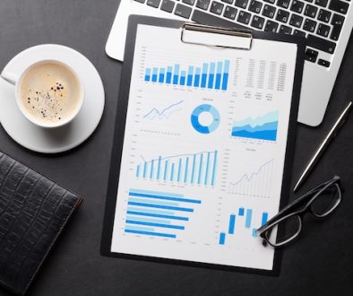 Office workplace table with charts